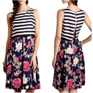 Anthropologie Moulinette Soeurs Split Print Striped & Floral Dress